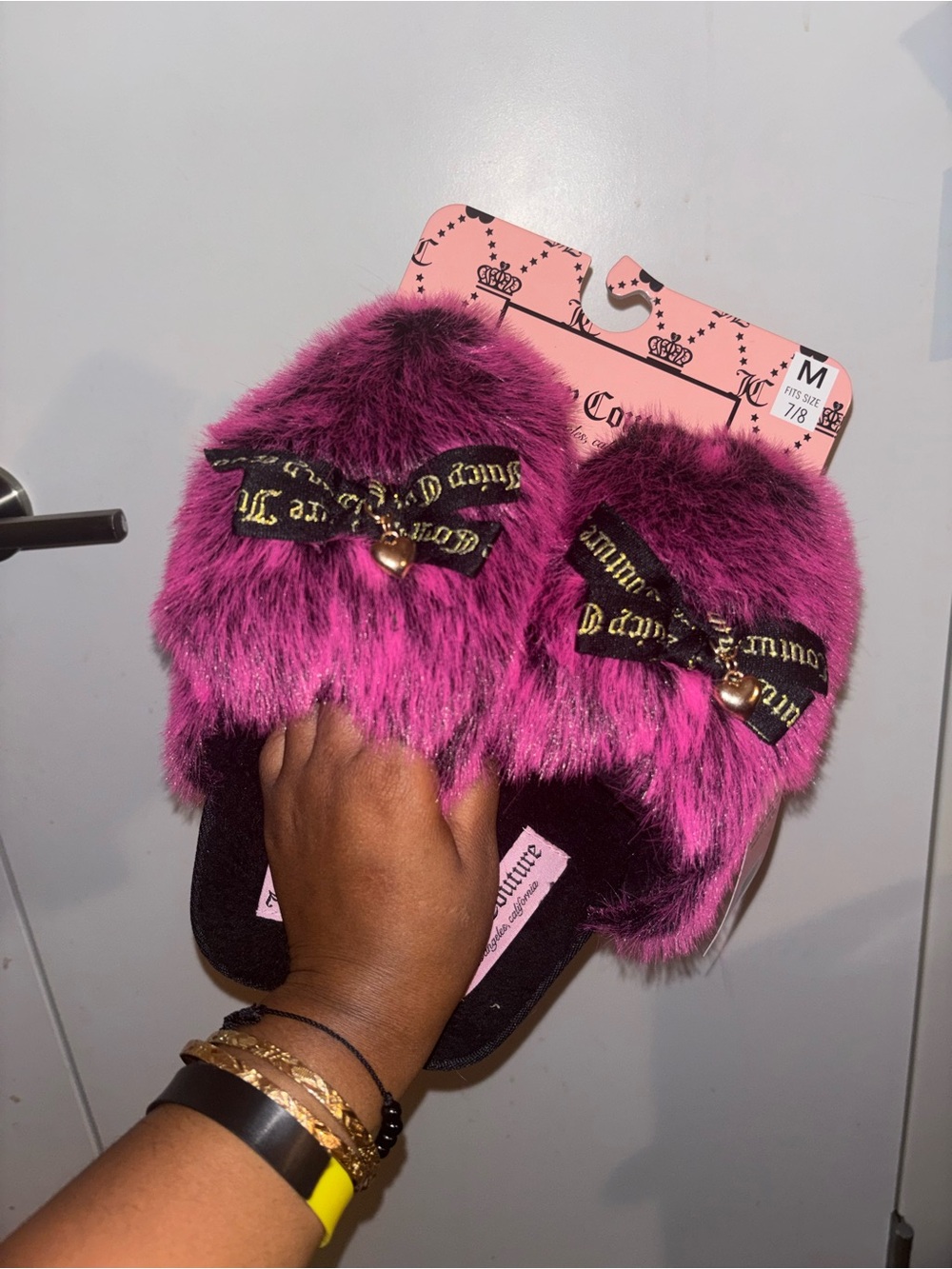 Juicy couture Faux Fur Slide Slippers in Fuchsia Pink